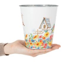 Artikel Plåtkruka med fågelholkar, sommardekoration, planteringslåda H14,5cm Ø13,5cm