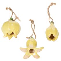 Artikel Keramiska blomhängen, glad design, blommönster, vårdekoration, 9 cm, 6 stycken