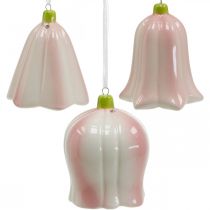 Blossom bell att hänga rosa, krämblomma keramik H8,5cm 3st