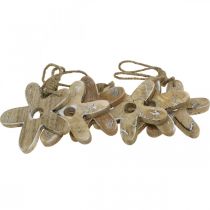 Artikel Träblomma med mönster, fjäder, trähänge natur, vit H10cm 6st
