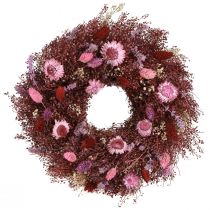 Artikel Blomkrans, torkad blomkrans, vinröd, rosa, Ø25cm