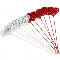 Artikel Blompropp hjärta röd, vit dekorativ plugg Alla hjärtans dag 7cm 12st