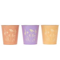 Artikel Rund pastellfärgad blomkruka med blommotiv för krukväxter, 12 cm, 3 stycken