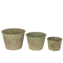 Artikel Metallblomkruka, grön, vintage, Ø22cm–13,5cm, set om 3