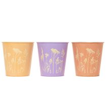 Artikel Överkrukor i metall med blommotiv och pastellfärger, 10 cm, 3-pack