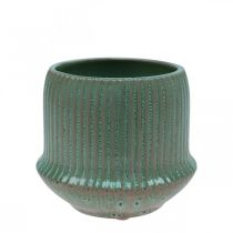 Blomkruka i keramik med spår grön Ø12cm H10,5cm