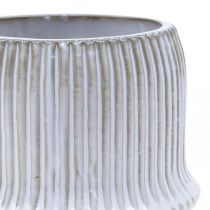 Blomkruka i keramik med räfflor vit Ø12cm H10,5cm