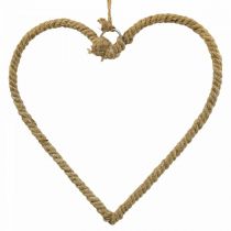 Boho stil, hjärtmetallring dekorativ ring juteband B23cm 4st