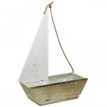 Dekorativt skepp, maritim trädekoration, segelbåt för plantering vit, naturlig H37cm L25,5cm