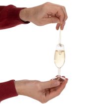 Artikel Set med hängen i form av champagneflaska och champagneglas, julgransdekoration, 14 cm, 2 delar