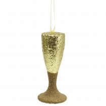 Artikel Hängare champagneglas ljusguld glitter 15 cm nyårsafton och jul