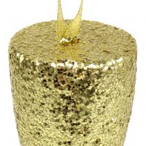 Artikel Hängare champagneglas ljusguld glitter 15 cm nyårsafton och jul