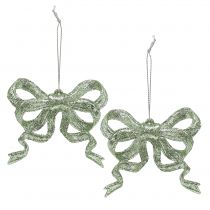 Artikel Julgransdekorationer rosett 9 cm med glittergrön 12st