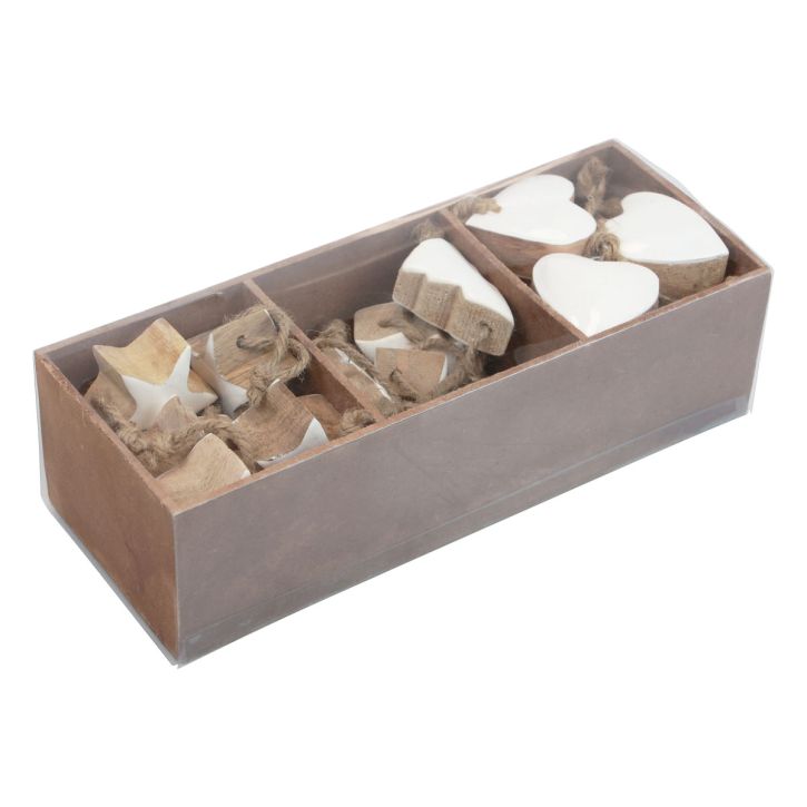 Artikel Julgransdekorationer trämix hjärtstjärna Julgran vit, natur 5cm 27 st