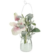 Artikel Konstgjord julros i glas, konstgjorda blommor för upphängning, H22cm