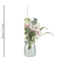 Artikel Konstgjord julros i glas, konstgjorda blommor för upphängning, H22cm