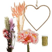 Artikel DIY box hjärta dekorationsögla med pioner och torkade blommor rosa 33cm