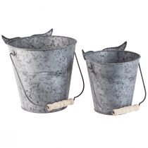 Artikel Dekorativ hink uggla zinkplanter med handtag Ø15/19cm set om 2