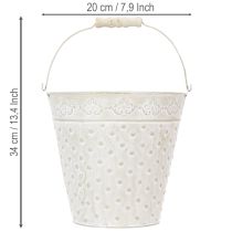 Artikel Dekorativ hink, vitkalkad, med handtag, Ø20,5 cm, metalldekoration i kruka