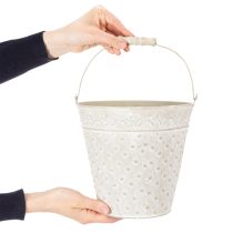 Artikel Dekorativ hink, vitkalkad, med handtag, Ø20,5 cm, metalldekoration i kruka