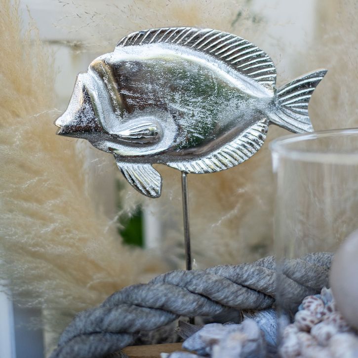 Dekorativ fisk, maritim dekoration, fisk av silvermetall, naturlig färg H28,5cm