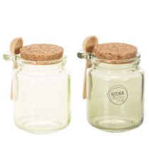 Artikel Dekorativt glas med korklock och sked, grönt, Ø7cm, H10cm, 2 st