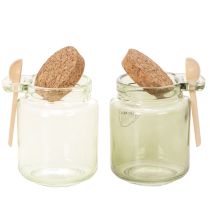 Artikel Dekorativt glas med korklock och sked, grönt, Ø7cm, H10cm, 2 st