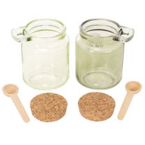 Artikel Dekorativt glas med korklock och sked, grönt, Ø7cm, H10cm, 2 st