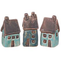 Artikel Dekorativt hus keramik blå brun vintage H6,5/7 cm 6 st