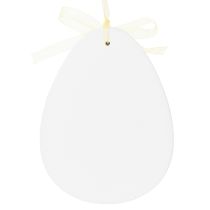 Artikel Dekorativa hängande påskägg i trä, vit och gul, 6 st