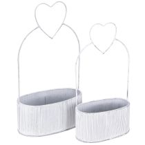 Artikel Dekorativ skål oval metall med hjärta vit 20/16cm set om 2