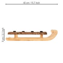 Artikel Dekorativa släde i träbark, 4 ljusstakar, 40×12,5 cm