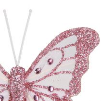 Artikel Dekorativa fjärilar gjorda av fjädrar rosa glitter 7,5x7cm 4 st