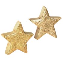 Artikel Dekorativa stjärnor trästjärnor guld naturlig mangoträ Ø5cm 12 st