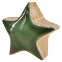 Artikel Dekorativa stjärnor trästjärnor gröna prydnadsströor 3 cm 9 st