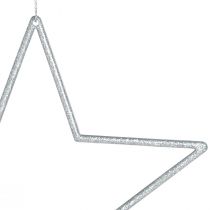 Artikel Dekorstjärnor silver julgranspynt med glitter 18cm 8 st