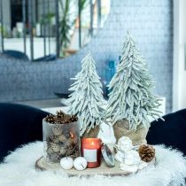 Dekorativ gran med snö, adventsdekoration, gran i kruka H37cm