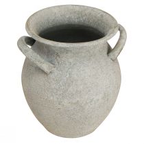 Artikel Dekorativ vas med handtag vintage plantering metall grå H13cm