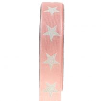 Dekorativt band med glimmerstjärna rosa 25mm 20m