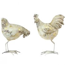Dekorativa Kycklingar Vitguld Tupp Hen Vintage L13cm 2st