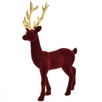 Artikel Deco Deer Ren Bordeaux Guldfigur Flockad H37cm