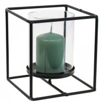 Dekorativ ljusstake svart metalllykta glas 12×12×13cm