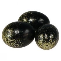 Dekorativa påskägg äkta gåsägg svart med guldglitter H7,5–8,5cm 10 st.