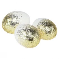Dekorativa påskägg äkta gåsäggvita med guldglitter H7,5–8,5cm 10st
