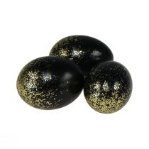 Artikel Dekorativa påskägg äkta kycklingägg svart med guldglitter H5,5–6cm 10 stycken