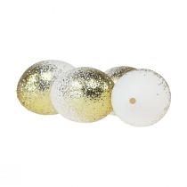 Artikel Dekorativa påskägg äkta kycklingäggvita med guldglitter H5,5–6cm 10 st.