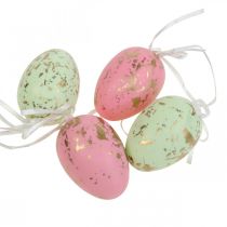Deco påskägg att hänga upp rosa/grönt/guld påskpynt 12 st
