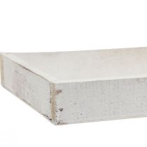 Artikel Dekorbricka avlång träbricka vit shabby 42×14×3cm