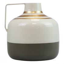 Artikel Charmig dekorativ metallvas med handtag, vintagestil, creme/grå/guld, Ø16cm, H17cm, för torkade blommor och konstgjorda växter