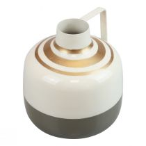Artikel Charmig dekorativ metallvas med handtag, vintagestil, creme/grå/guld, Ø16cm, H17cm, för torkade blommor och konstgjorda växter